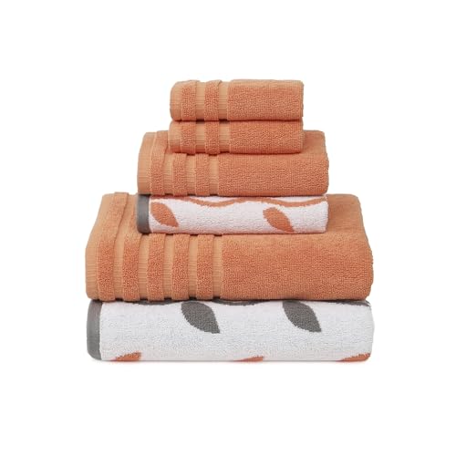 Amrapur 6-Piece Yarn Dyed Organic Vines Jacquard/Solid Ultra Soft 550GSM 100% Combed Cotton Towel Set 6 x garngefärbtes Handtuch, Bio-Reben, Korallenrot, Baumwolle, 40.6 x 25.4 x 12.7 cm, 6 von Modern Threads