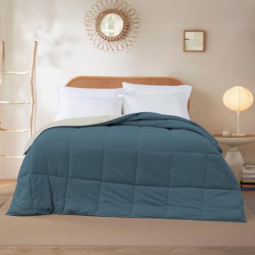 Modern Threads Down Alternative Microfiber Quilted Reversible Duvet Insert Wendedecke Alt Comforter, Blau Koralle/Haferflocken King, Polyester, 264 x 224 x 1 cm von Modern Threads