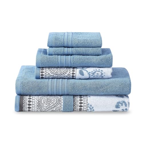 Modern Threads 6-teiliges Set, 2 Badetücher, 2 Handtücher, 2 Waschlappen garngefärbtes Jacquard/festes Handtuch-Set, Ophelia Blau von Modern Threads