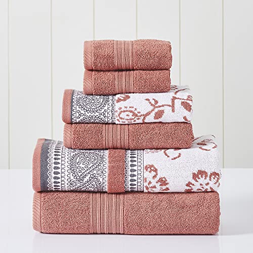Modern Threads 6-teiliges Set, 2 Badetücher, 2 Handtücher, 2 Waschlappen, garngefärbtes Jacquard/einfarbiges Handtuch-Set, Ophelia Clay von Modern Threads
