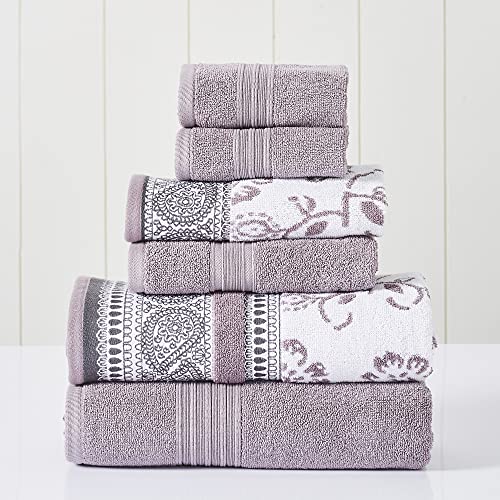 Modern Threads 6-teiliges Set, 2 Badetücher, 2 Handtücher, 2 Waschlappen, garngefärbtes Jacquard/einfarbiges Handtuch-Set, Ophelia Orchidee von Modern Threads