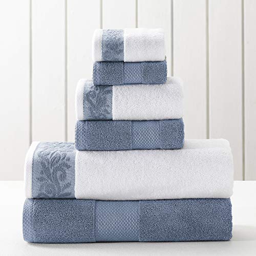 Modern Threads 6-teiliges Handtuch-Set mit Filgree-Jacquard-Bordüre, 600 g/m², Blau von Modern Threads