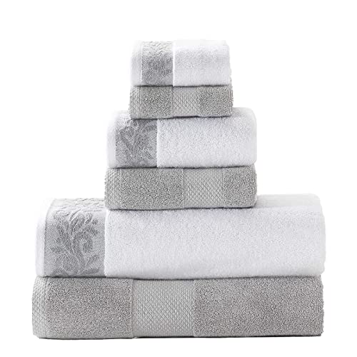 Modern Threads 6-teiliges Handtuch-Set mit Filgree-Jacquard-Bordüre, 600 g/m², Silberfarben Modern Threads 6-teiliges Handtuch-Set mit Filgree-Jacquard-Bordüre, 600 g/m², Silberfarben von Modern Threads
