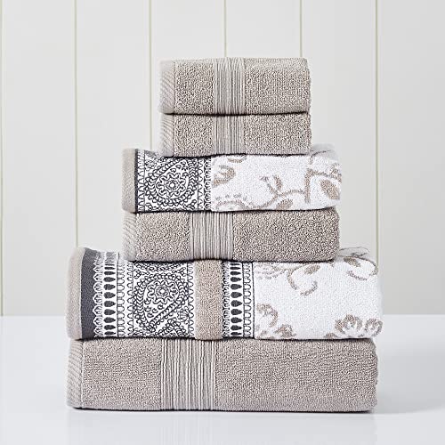 Modern Threads 6-teiliges Set, 2 Badetücher, 2 Handtücher, 2 Waschlappen, garngefärbtes Jacquard/festes Handtuch-Set, Ophelia Rehkitz von Modern Threads