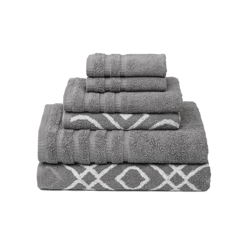 Amrapur 6-Piece Yarn Dyed Stripe Jacquard/Solid Ultra Soft 550GSM 100% Combed Cotton Towel Set 6 x garngefärbtes Handtuch, Oxford-Aschgrau, Baumwolle, grau, 40.6 x 25.4 x 12.7 cm, 6 Amrapur 6-Piece Yarn Dyed Stripe Jacquard/Solid Ultra Soft 550GSM 100% Combed Cotton Towel Set 6 x garngefärbtes Handtuch, Oxford-Aschgrau, Baumwolle, grau, 40.6 x 25.4 x 12.7 cm, 6 von Modern Threads