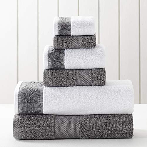 Modern Threads 6-teiliges Handtuch-Set mit filgree-Jacquard-Bordüre, 600 g/m², Anthrazit von Modern Threads