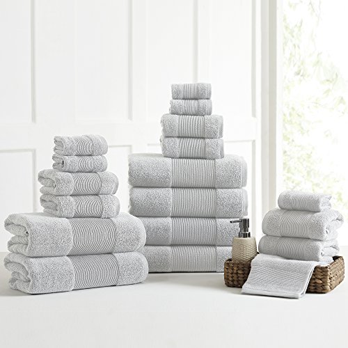 Modern Threads Air Cloud Handtuch-Set, 18-teilig, 100% Baumwolle, 500 g/m², schnell trocknend und Plüsch, Grau von Modern Threads