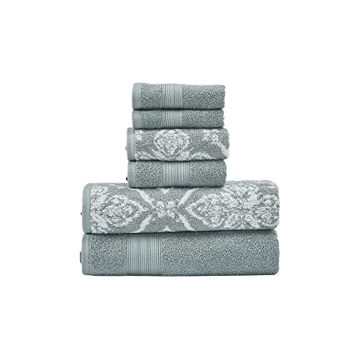 Modern Threads Amaris Wende-Handtuchset aus garngefärbtem Jacquard, 6-teilig, Badetücher, Handtücher und Waschlappen, sehr saugfähig und schnell trocknend, 100% gekämmte Baumwolle, elefenbeinfarben von Modern Threads