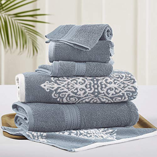 Modern Threads Amrapur Overseas | Artesia Damast 6-teiliges wendbares Garn gefärbt Jacquard Handtuch-Set (Sterling Blue) von Modern Threads
