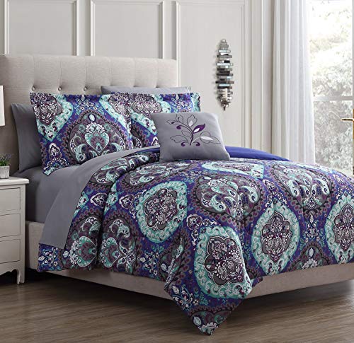 Modern Threads Amrapur Overseas Cathedral 8-Piece Printed Reversible Bed in A Bag, Queen, Purple/Grey/Teal,4BDSTPRTG-CTD-QN von Modern Threads