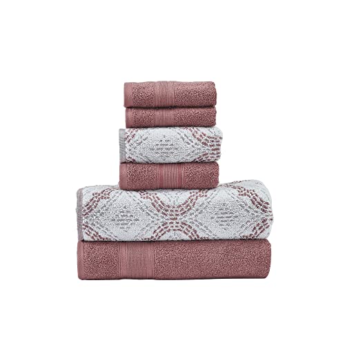 Modern Threads Capri 6-teiliges wendbares Jacquard-Handtuch-Set – Badetücher, Handtücher und Waschlappen – super saugfähig und schnell trocknend – 100% gekämmte Baumwolle, Rosenholz von Modern Threads