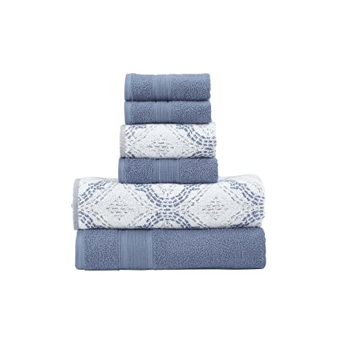 Modern Threads Capri 6-teiliges wendbares garngefärbtes Jacquard-Handtuch-Set – Badetücher, Handtücher und Waschlappen – super saugfähig und schnell trocknend – 100% gekämmte Baumwolle, Denim von Modern Threads