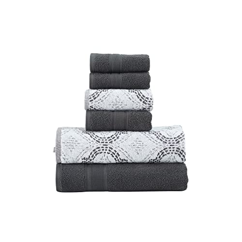 Modern Threads Capri 6-teiliges wendbares garngefärbtes Jacquard-Handtuch-Set – Badetücher, Handtücher und Waschlappen – super saugfähig und schnell trocknend – 100% gekämmte Baumwolle, Kohle von Modern Threads