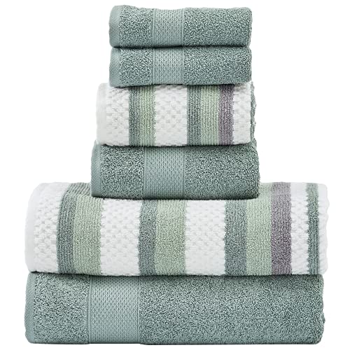 Modern Threads Pax 6-teiliges Wendegarn-gefärbtes Jacquard-Handtuch-Set – Badetücher, Handtücher und Waschlappen – super saugfähig und schnell trocknend – 100% gekämmte Baumwolle, Efeu von Modern Threads