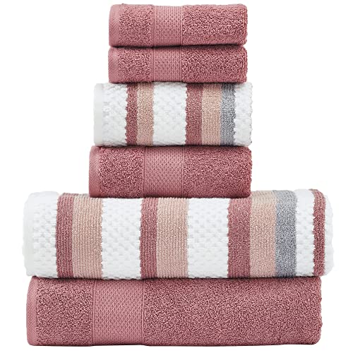 Modern Threads Pax 6-teiliges Wendegarn-gefärbtes Jacquard-Handtuch-Set – Badetücher, Handtücher und Waschlappen – super saugfähig und schnell trocknend – 100% gekämmte Baumwolle, Rosenholz von Modern Threads