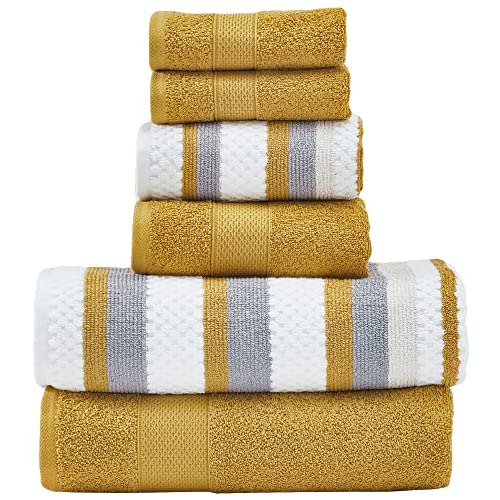Modern Threads Pax 6-teiliges Wendegarn-gefärbtes Jacquard-Handtuch-Set – Badetücher, Handtücher und Waschlappen – super saugfähig und schnell trocknend – 100% gekämmte Baumwolle, Senfgelb von Modern Threads