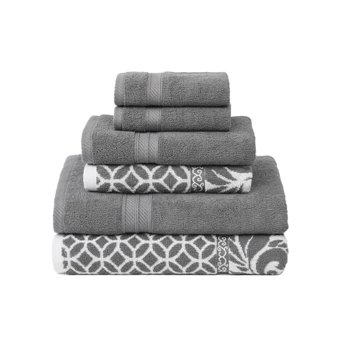 Modern Threads Trefoil Filigranes 6-teiliges wendbares garngefärbtes Jacquard-Handtuch-Set – Badetücher, Handtücher und Waschlappen – super saugfähig und schnell trocknend – 100% gekämmte Baumwolle von Modern Threads