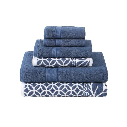 Modern Threads Trefoil Filigranes 6-teiliges wendbares garngefärbtes Jacquard-Handtuch-Set, Badetücher, Handtücher und Waschlappen, super saugfähig und schnell trocknend, 100% gekämmte Baumwolle von Modern Threads