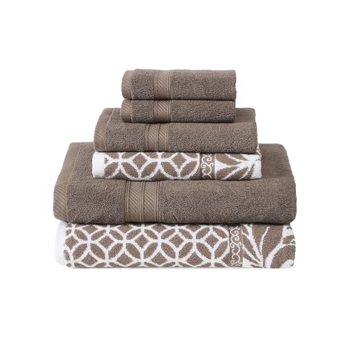 Modern Threads Trefoil Filigranes 6-teiliges wendbares garngefärbtes Jacquard-Handtuch-Set – Badetücher, Handtücher und Waschlappen – super saugfähig und schnell trocknend – 100% gekämmte Baumwolle von Modern Threads