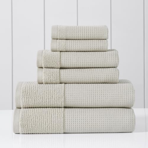 Modern Threads Waffelrippe 6-teiliges Handtuchset - Premium Baumwolle Badetücher Ultra Saugfähig & Weich Elegante Waffelstruktur für Bad & Spa Taupe von Modern Threads