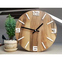 Große Wanduhr - 100% Walnussbaum Holzuhr Uhr Geschenk Wanddekoration Unikat Still von ModernClock