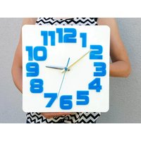 Große Wanduhr Logik - Moderne Weiß Blau Uhr Geschenk Büro Wanddekoration Uhren von ModernClock