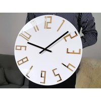 Große Wanduhr Weiß - Mit Zahlen in Einer Goldenen Spiegel-Silent-Wand Uhr Slim Gold 45 cm/18 " Große Wanduhr Weiß - Mit Zahlen in Einer Goldenen Spiegel-Silent-Wand Uhr Slim Gold 45 cm/18 " von ModernClock