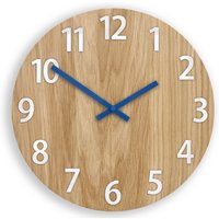Holz Wanduhr Amadeusz Weiss - Marineblaue Uhrzeiger, Eiche Uhr 33, 5cm von ModernClock
