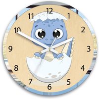 Kinder Wanduhr - Dino Ei Mit Personalizen Namen, Holz Uhr, Große Kinderuhr Kinderzimmer Wandkunst Rahmen Spiegel von ModernClock