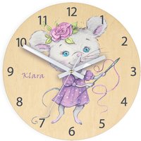 Kinder Wanduhr Eine Maus Mit Nadel Und Faden, Kinderuhr, Kinderzimmer, Stille Uhr 30cm von ModernClock