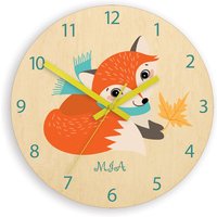 Kinder Wanduhr - Fuchs Herbst Mit Personalisiertem Namen, Holz Uhr, Große Uhr Kinderuhr Kinderzimmer Wandkunst Waldland von ModernClock