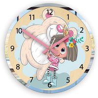 Kinder Wanduhr - Mädchen Mit Bär Personalisierbarer Name, Holzuhr, Große Kinderuhr Kinderzimmer Wandkunst Wandtatko von ModernClock