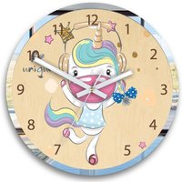 Kinder Wanduhr - Regenbogen Einhorn Personalisierbar Name, Katzenuhr , Große Kinderuhr Kinderzimmer Wandkunst Rahmenspiegel von ModernClock