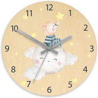 Kinder Wanduhr - Teddybär Auf Dem Mond Und Sternen Mit Namen, Uhr Zahlen, Geschenk, Kinderuhr 30cm von ModernClock