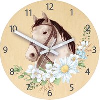 Kinder Wanduhr - Weißes Pferd Mit Personalisierbar Name, Zahlenuhr, Geschenk, Lustige Uhr, Kinderuhr, 30cm/11, 81" von ModernClock