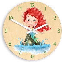 Kinderuhr Meerjungfrau Mit Schönen Haaren, Kinder Wanduhr - Personalisierter Name Uhr 30cm von ModernClock