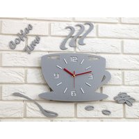 Wanduhr Zu Küchenuhr Coffe Time Steingrau Moderne Geschenk Wand-Dekoration Tasse Große von ModernClock