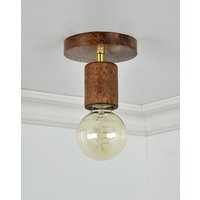 Holz Flush Mount Lampe - Nussbaum Und Messing Beleuchtung Decke Licht Einzigartige Rustikale Industrielle Deckenbefestigung Kurze Deckenleuchte von ModernLightingDesign