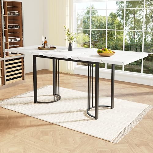 ModernLuxe Esstisch Teleskoptisch, Ausziehbarer Küchentisch (140-179.5x80cm) mit Metallgestell, Rechteckiger Esstisch für Esszimmer und Wohnzimmer, Platzsparend und Verlängerbar, Weiß/Schwarz von ModernLuxe