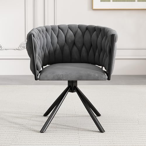 ModernLuxe Samt-Esszimmerstuhl, Luxus-Drehstuhl mit 360°-Funktion, moderner Sessel für Wohnzimmer und Schlafzimmer, Freizeit-Drehstuhl mit stabilem Metallrahmen, ergonomisches Design grau (1 Stuhl) von ModernLuxe