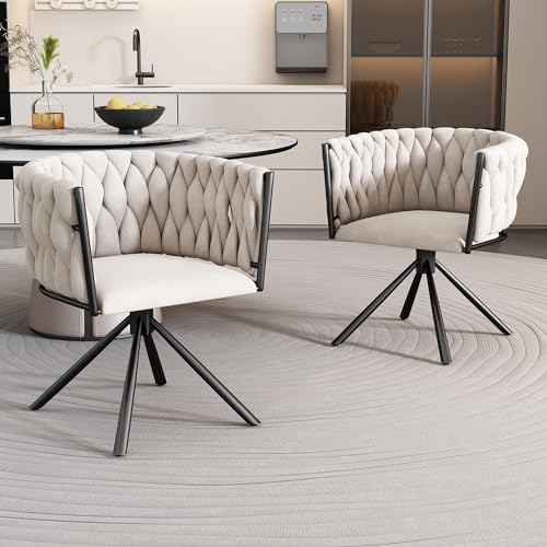 ModernLuxe Samt-Esszimmerstuhl 2er Set, Luxus-Drehstuhl mit 360°-Funktion, moderner Sessel für Wohnzimmer und Schlafzimmer, Freizeit-Drehstuhl mit stabilem Metallrahmen, ergonomisches Design beige von ModernLuxe