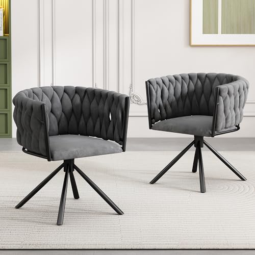 ModernLuxe Samt-Esszimmerstuhl 2er Set, Luxus-Drehstuhl mit 360°-Funktion, moderner Sessel für Wohnzimmer und Schlafzimmer, Freizeit-Drehstuhl mit stabilem Metallrahmen, ergonomisches Design grau von ModernLuxe