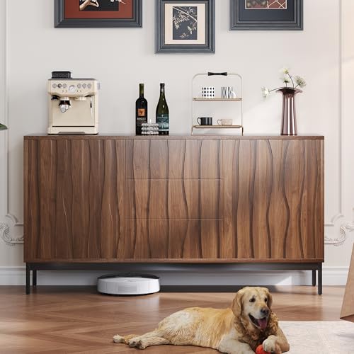 ModernLuxe Sideboard mit 3 Schubladen Küchenschrank Wohnzimmerschrank Esszimmerschrank Flurschrank Holz Sideboard 150x40x80cm - Eiche dunkel gemasert ModernLuxe Sideboard mit 3 Schubladen Küchenschrank Wohnzimmerschrank Esszimmerschrank Flurschrank Holz Sideboard 150x40x80cm - Eiche dunkel gemasert von ModernLuxe