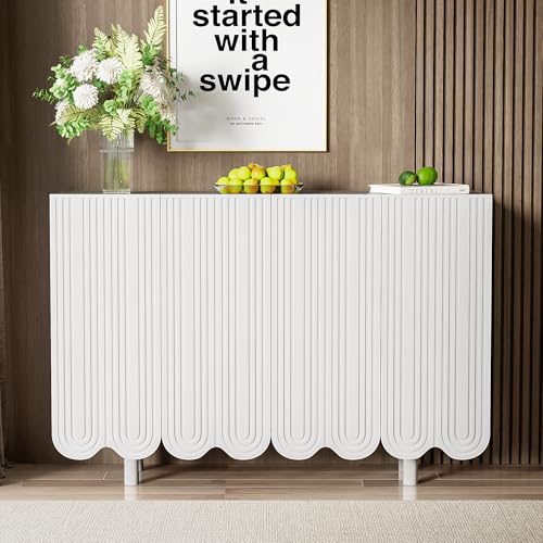 ModernLuxe Sideboard mit Geformten Türen und Dämpfscharnieren – Elegantes Wohnzimmer Sideboard mit Ausreichend Stauraum und Hochwertiger Verarbeitung 120 L x 80,8 H x 37,5 B (cm) Weiß von ModernLuxe