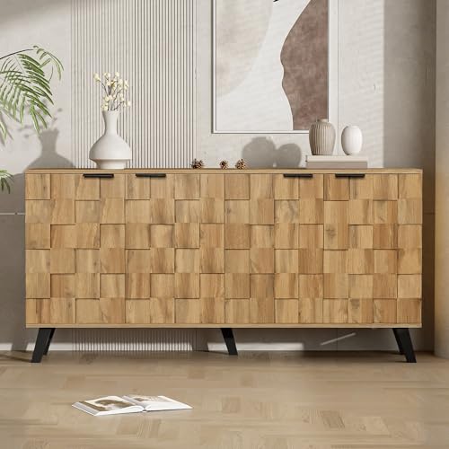 Moderner Sideboard Anrichte Beistellschrank mit 4 Türen,160,5 x 35,5 x 78 cm,verstellbare Einlegeböden,Schwarze Griffe und Beine,für Wohnzimmer,Schlafzimmer und Esszimmer Moderner Sideboard Anrichte Beistellschrank mit 4 Türen,160,5 x 35,5 x 78 cm,verstellbare Einlegeböden,Schwarze Griffe und Beine,für Wohnzimmer,Schlafzimmer und Esszimmer von ModernLuxe