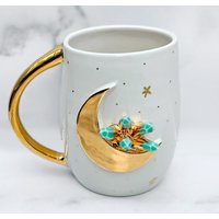 Lunar Kristallbecher, Aquamarin Gold Mond Becher, Sailor Keramik Kristall Mondbecher, Moderner Schlammbecher von ModernMud