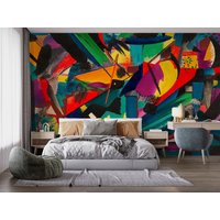 Aquarell Kunst Schälen Und Aufkleben Tapete, Bunte Grunge Abnehmbare Abstrakte Malerei Selbstklebendes Wandbild von ModernMural