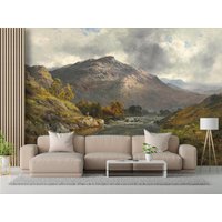 Berg Peel & Stick Wallpaper, River Valley Abnehmbare Tapete, Landschaftsmalerei Selbstklebendes Wandbild von ModernMural