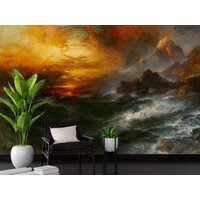 Dark Ocean Waves Peel & Stick Wallpaper, Nachtsturm Abnehmbare Tapete, Moody Sea Shore Selbstklebendes Wandbild von ModernMural