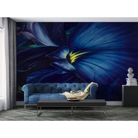 Dunkle Florale Peel & Stick Tapete, Gothic Blumen Abnehmbare Blaue Abstrakte Malerei Selbstklebendes Wandbild von ModernMural